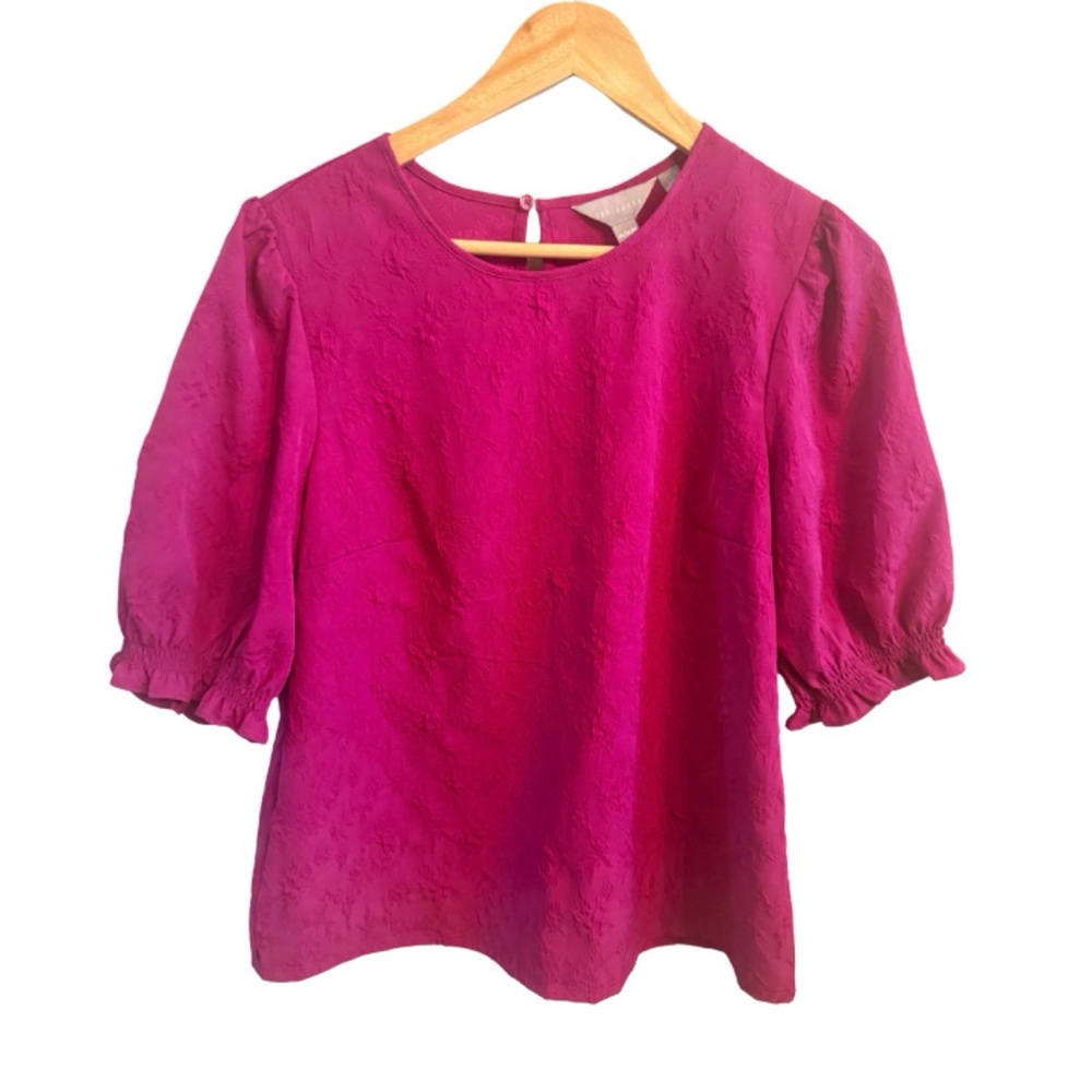 Ted Baker Brocade Magenta Puff Sleeve Blouse Medium - Picture 2 of 7